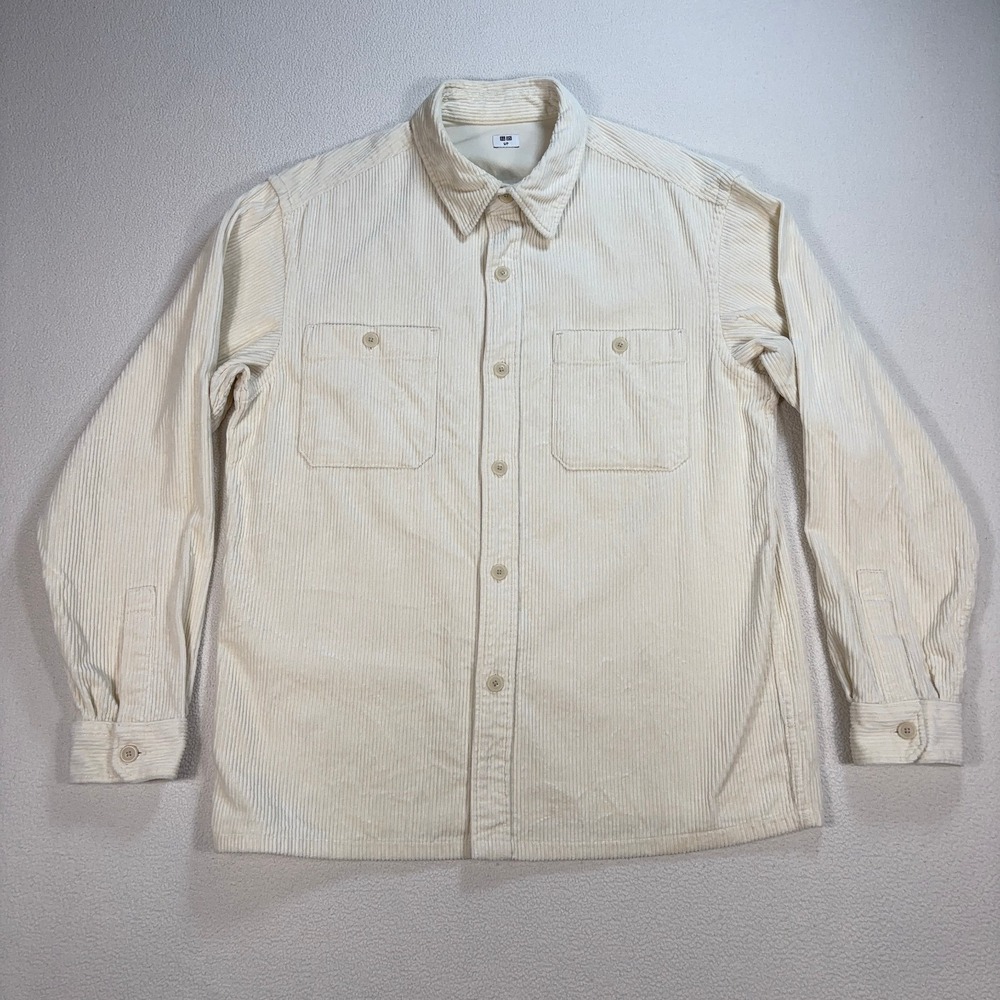 Uniqlo Corduroy Work Shirt‎ Men's S Off-White Cream Cotton Flap Pocket Button Up